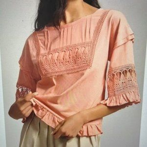 NWT Anthropologie Tiny Sonoma Peach Ruffled Top, size XS